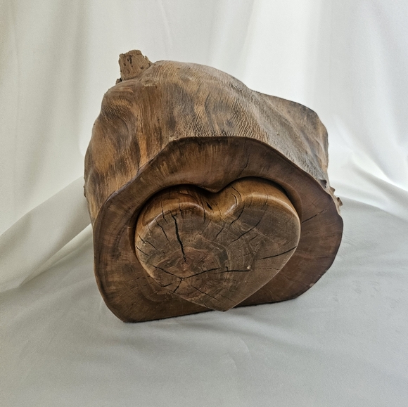 Large Vintage Handcrafted Wood Puzzle Heart Jewelry Box Folk Art Rustic Carved - Picture 12 of 15